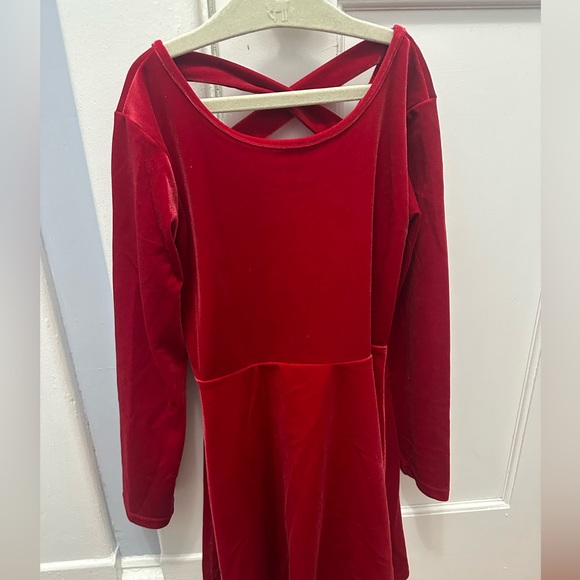 Girls Red Velour Skater Dress - Picture 3 of 4